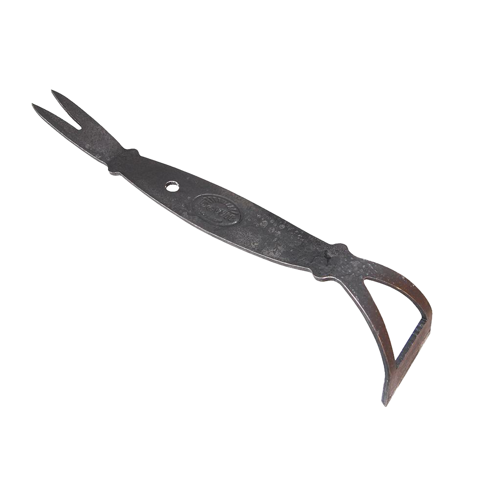 Handcrafted all-steel double-ended gardening tool with a forked hoe and curved blade for precise dandelion weeding, part of Farm, Garden & Tool and Garden Accessories collections.