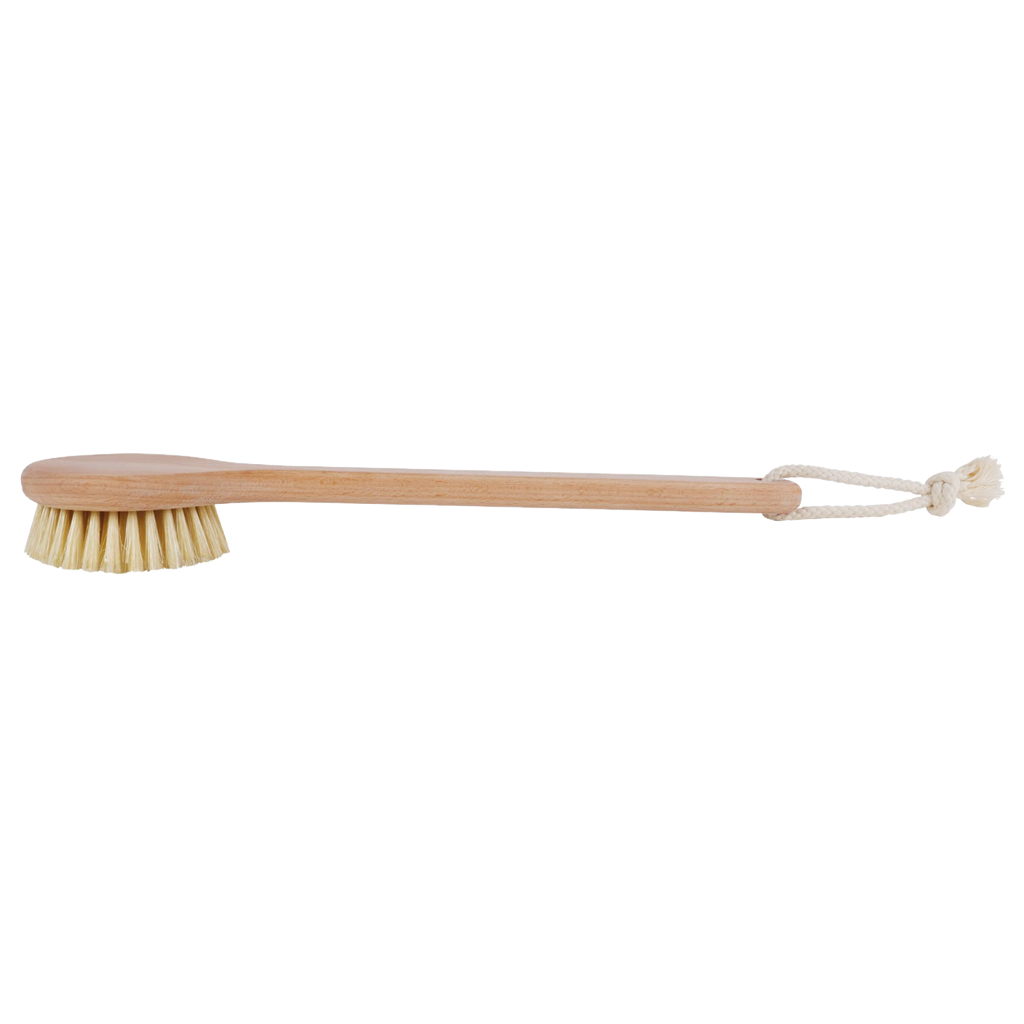 Handcrafted round bath brush with firm Tampico plant fiber bristles and smooth oiled beechwood handle with hanging rope, designed for deep exfoliation in Health & Wellness, Grooming and Personal Hygiene, Best Sellers, and Promo Eligible collections.