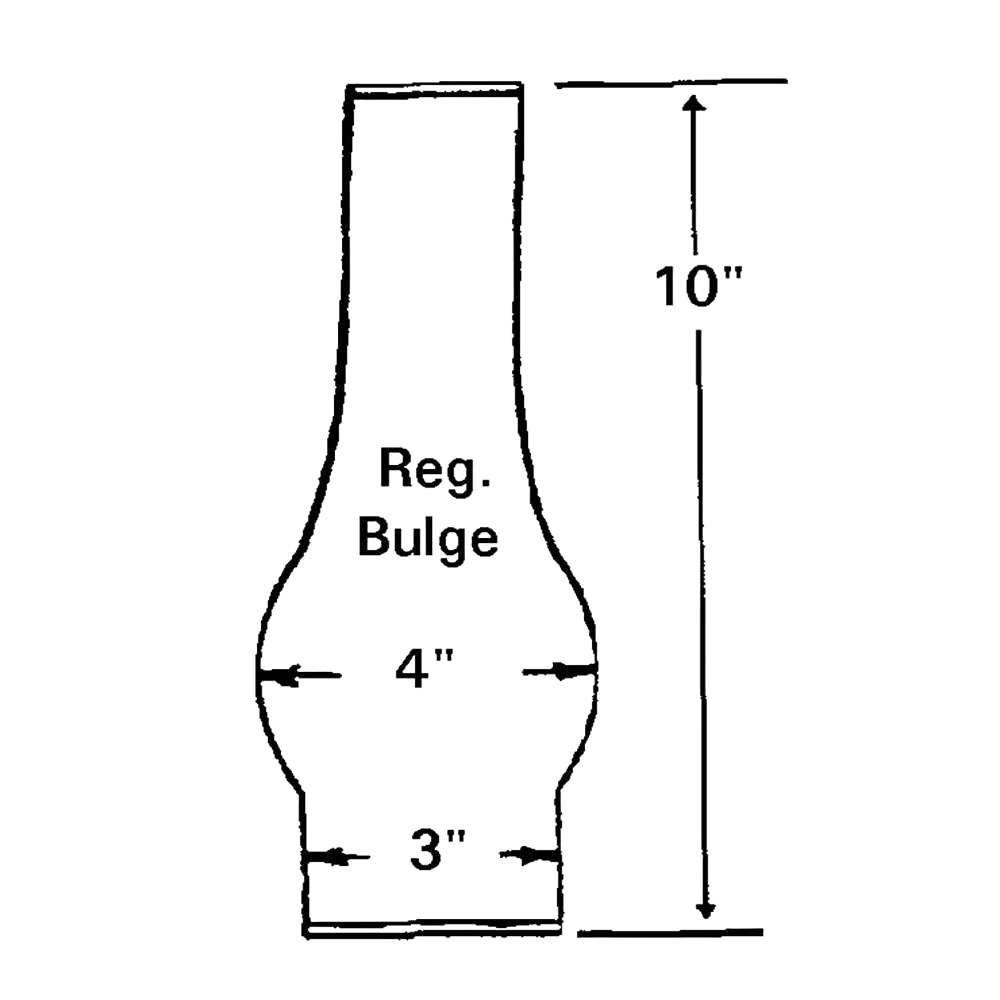 Handcrafted clear glass oil lamp chimney with a 3-inch base and 4-inch bulge center, measuring 10 inches tall, ideal for Lamps & Lighting, Parts and Accessories, Chimneys and Globes, Best Sellers, and Promo Eligible collections.