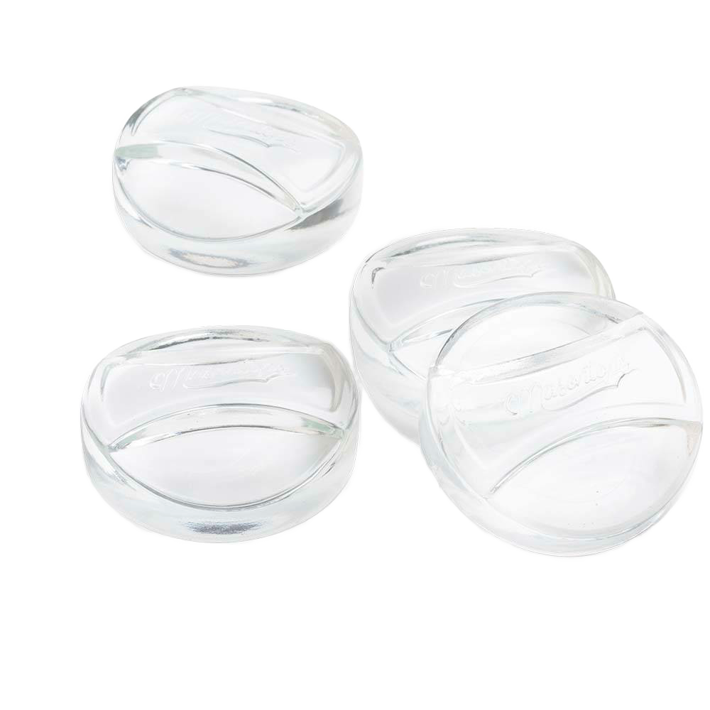 Set of four clear, food-safe, non-porous glass weights handcrafted for kitchen fermenting and food preservation, designed to keep food submerged, dishwasher safe, featured in Best Sellers and Promo Eligible collections.