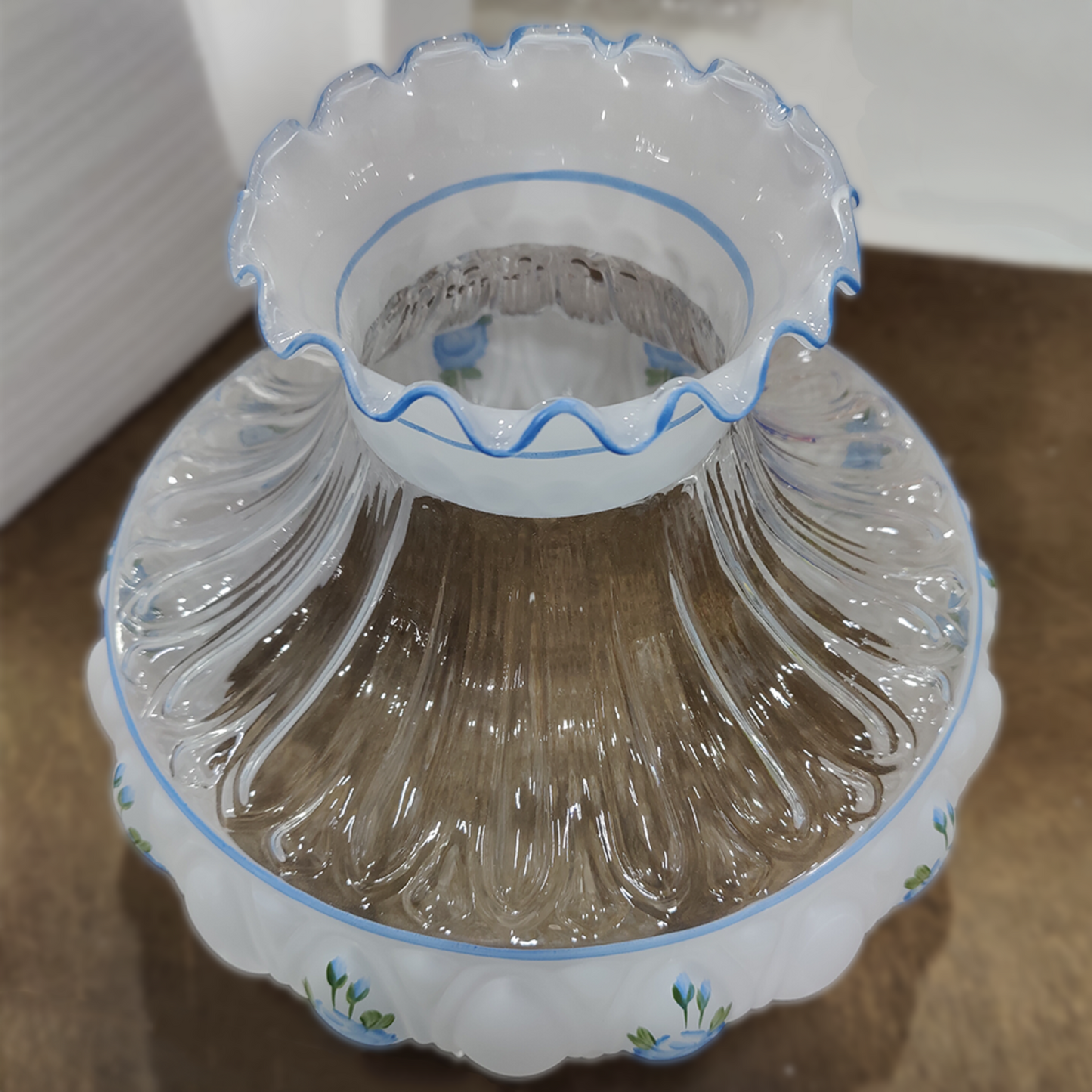 Aladdin Blue Rose Glass Oil Lamp Shade