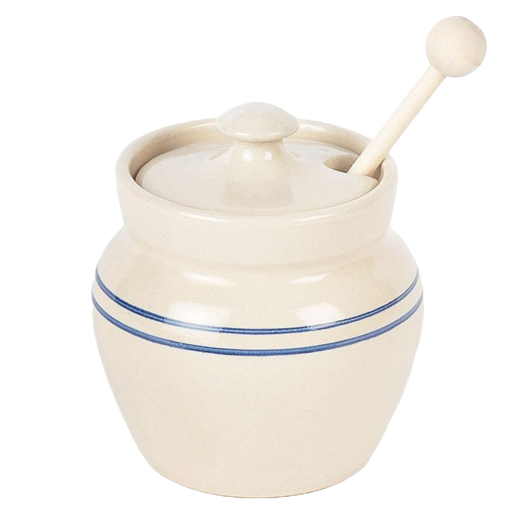 Heritage Blue Stripe Stoneware Honey Pot | Lehman's