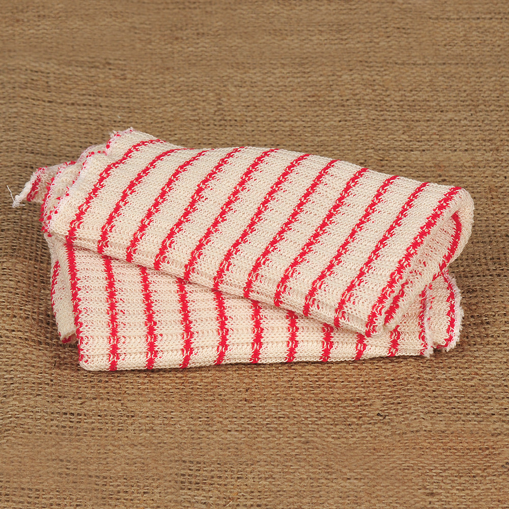 Pair of thick, absorbent double-layer dishcloths with red stripes on a poly-cotton blend, handcrafted in the USA, ideal for Kitchen & Food, Kitchen Textiles, USA Made, Best Sellers, and Promo Eligible collections.