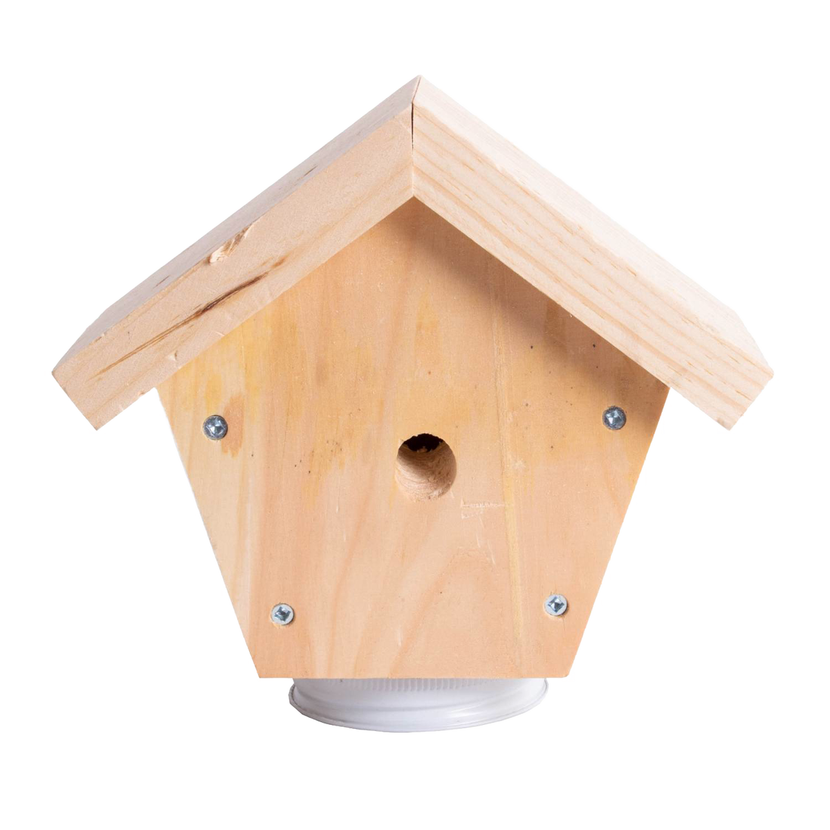 Handcrafted natural pine wood bee trap with a small entrance hole and roof, designed for outdoor pest control, part of Farm, Garden & Tool, Beekeeping Supplies, and Amish Made collections.
