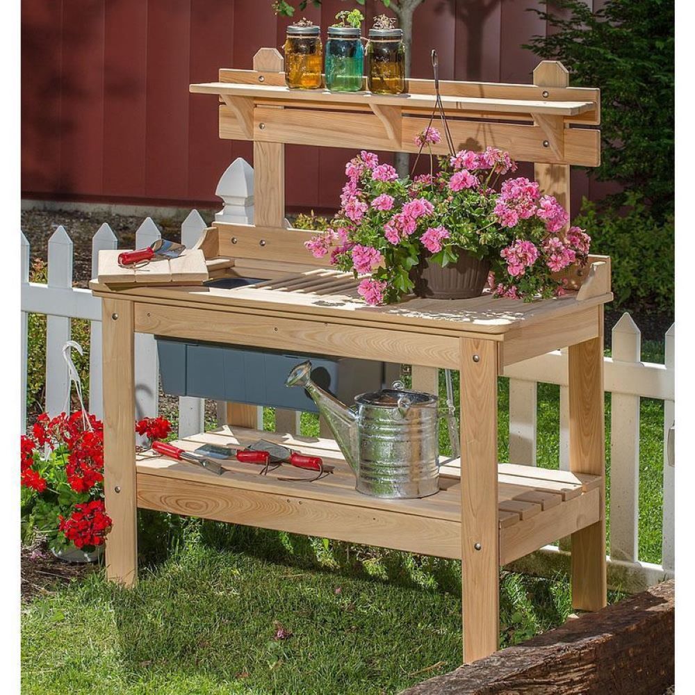 Outdoor Cypress Wooden Potting Table | Lehman's