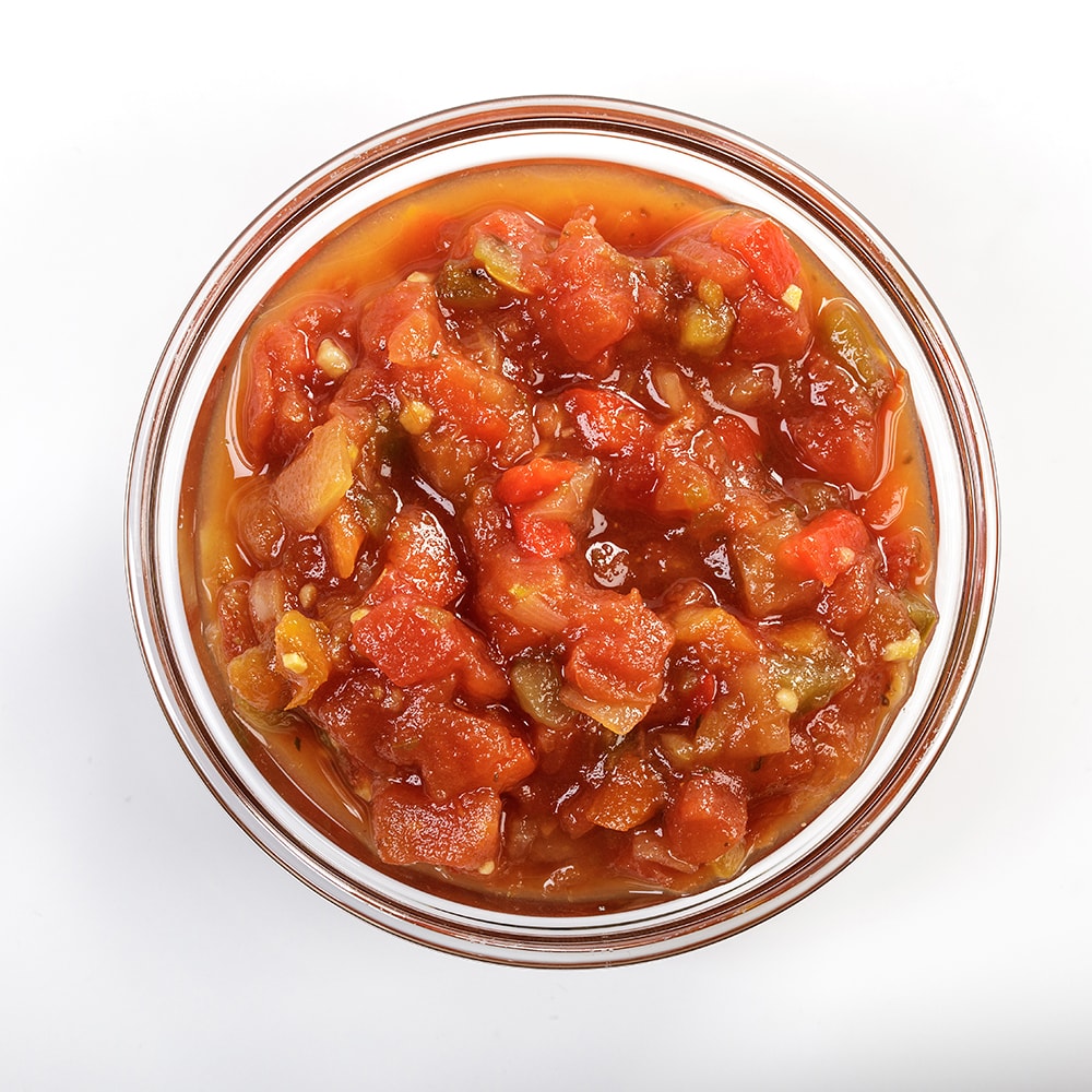 Handcrafted, thick and chunky Amish Wedding Salsa in a clear glass bowl, featuring fresh natural ingredients, ideal for Kitchen & Food, Snacks and Sweets, Pantry, USA Made, and Best Sellers collections.