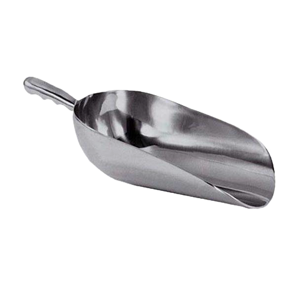 Heavy-duty cast aluminum scoop with ergonomic contoured handle and polished smooth buffed finish, ideal for Farm, Garden & Tool, Farm Tools, Best Sellers, and Promo Eligible collections.