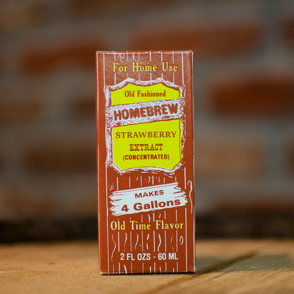 Vintage-style small brown carton of concentrated strawberry extract for making four gallons of handcrafted soda, featured in Kitchen & Food, Food, Beverages, Best Sellers, and Promo Eligible collections.