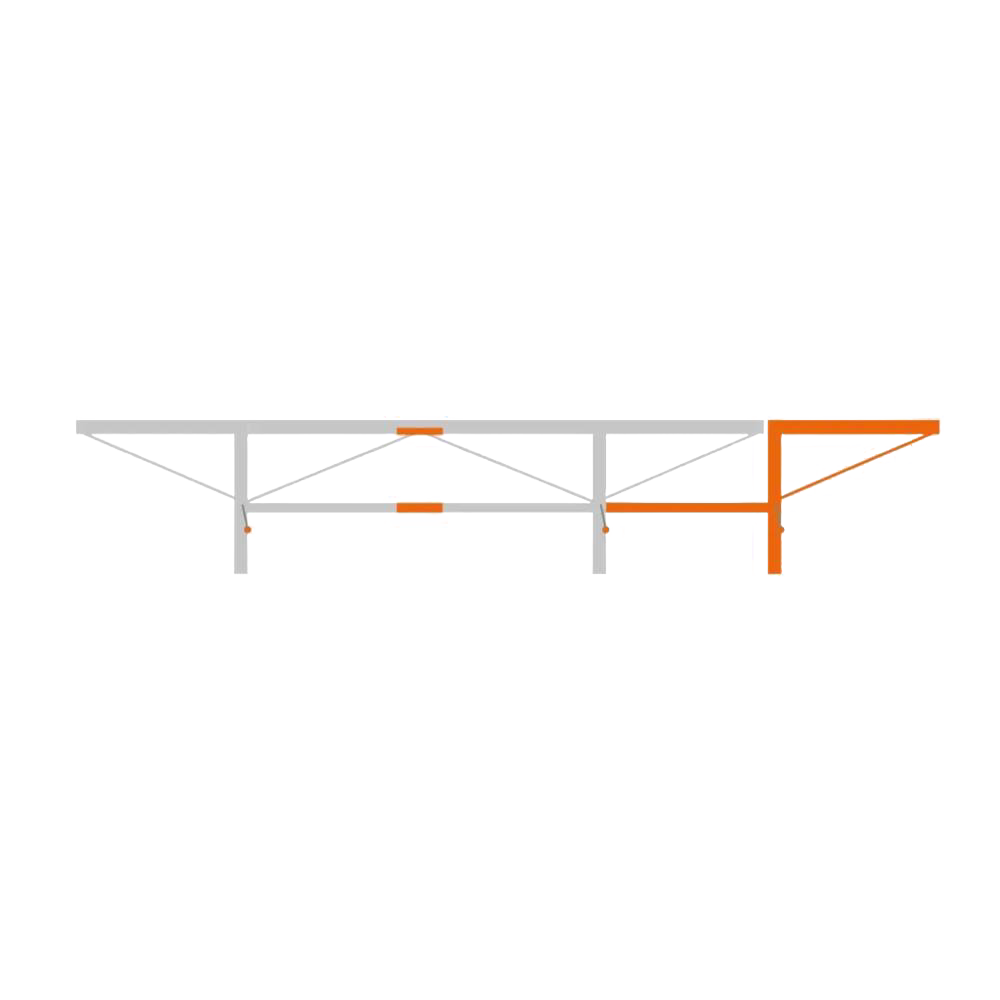 Steel extension frame with integrated log lifter in bright orange and gray, designed to increase sawing length for chainsaw mills, ideal for Farm, Garden & Tool and Wood Cutting collections.