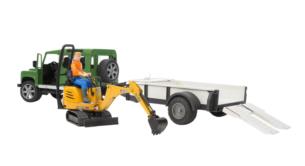 Bruder Toys Land Rover Defender with Trailer & JCB Excavator