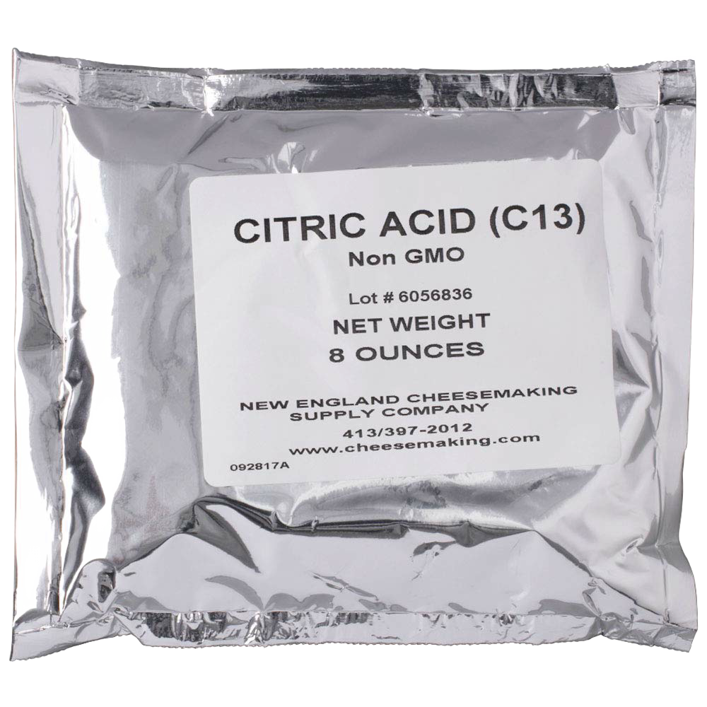 Silver foil packet of non-GMO citric acid powder labeled for cheesemaking, suitable for Kitchen & Food, Specialty Equipment, DIY Cheese and Yogurt, Best Sellers, and Promo Eligible collections.