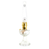 Handcrafted clear glass oil lamp with polished brass burner and tall chimney, featuring a classic design, part of Lamps & Lighting, Oil Lamps, Table Lamps, Best Sellers, and Promo Eligible collections.
