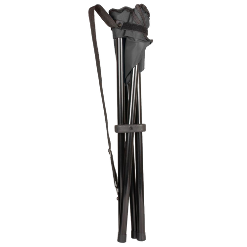 Folded lightweight four-legged stool with black metal frame and durable fabric seat, featuring a carry strap for easy transport, suitable for Farm, Garden & Tool, Camping, Best Sellers, Promo Eligible, and Sale collections.