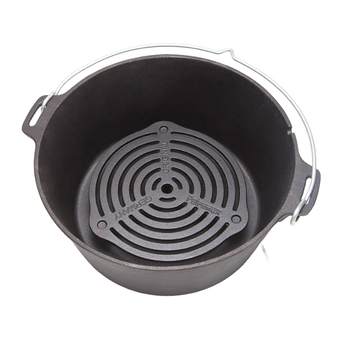 Cast iron stack grate with a three-arm design resting inside a Dutch oven, crafted for balanced heat distribution and multi-level cooking in Farm, Garden & Tool, Kitchen & Food, Camping, Cookware, Cast Iron, Best Sellers, and Promo Eligible collections.