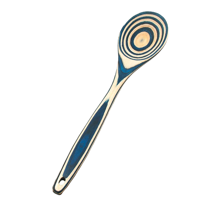 Handcrafted pakkawood spoon featuring striking blue and natural concentric ring patterns, sturdy and heat resistant, perfect for Kitchen & Food, Cooking and Baking Helpers, and Best Sellers collections.