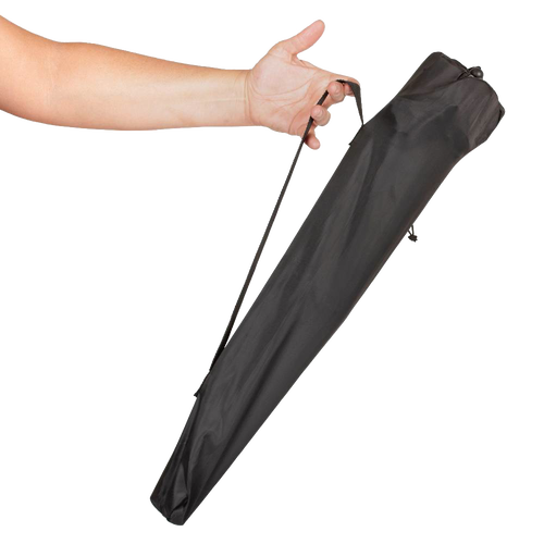Hand holding a compact black carry bag with a shoulder strap, designed for easy transport of a lightweight four-legged folding stool, perfect for camping and outdoor use in Farm, Garden & Tool, Camping, Best Sellers, Promo Eligible, and Sale collections.