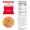 Single-serving packet of gluten-free teriyaki rice with carrots and peppers, alongside a prepared bowl of the savory meal, featured in Emergency Supplies, USA Made, and Best Sellers collections.
