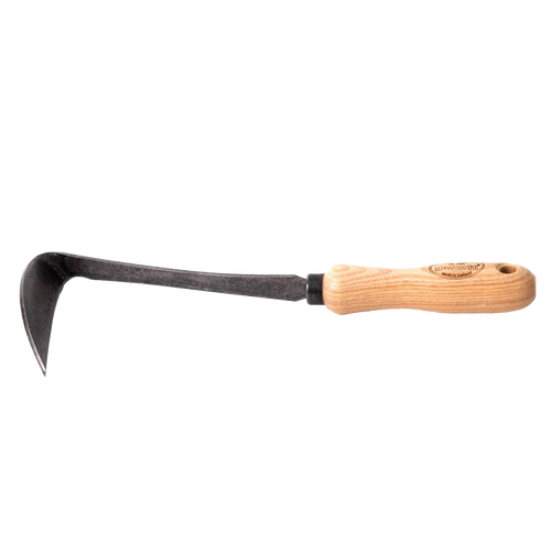 Japanese garden hand hoe with a curved black metal blade and smooth wooden handle, designed for effective weeding and soil loosening in Farm, Garden & Tool, Garden Accessories, Best Sellers, Promo Eligible collections.
