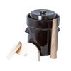 Handcrafted dark stoneware fermenting crock with lid, wooden stomper, and ceramic weights, ideal for Kitchen & Food, Food Preservation, Fermenting and Pickling, and Best Sellers collections.