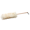 Handcrafted Lamb's Wool duster with soft natural fibers on a wooden handle, designed for effective dusting in home and decor, household cleaning, and USA made collections.