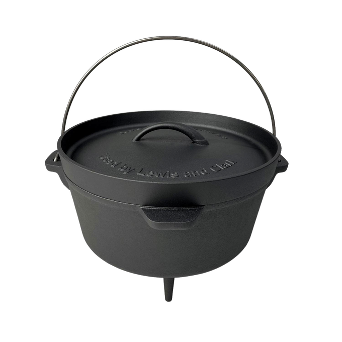 Handcrafted nitrided cast iron Dutch oven with lid and bail handle, designed for durable campfire cooking, ideal for Farm, Garden & Tool, Kitchen & Food, Camping, Cast Iron, and Best Sellers collections.