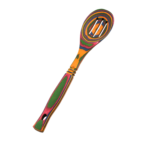 Colorful pakkawood slotted spoon with a sturdy design and vibrant patterns, handcrafted for durability and ideal for Kitchen & Food, Kitchen Gadgets, Cooking and Baking Helpers, Storage and Serving, and Best Sellers collections.
