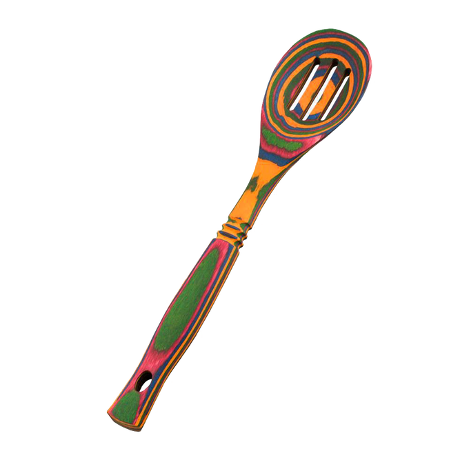 Colorful pakkawood slotted spoon with a sturdy design and vibrant patterns, handcrafted for durability and ideal for Kitchen & Food, Kitchen Gadgets, Cooking and Baking Helpers, Storage and Serving, and Best Sellers collections.