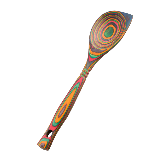 Handcrafted pakkawood corner spoon 12" with vibrant layered color patterns, sturdy and heat-resistant, perfect for Kitchen & Food, Kitchen Gadgets, Cooking and Baking Helpers, Storage and Serving collections.