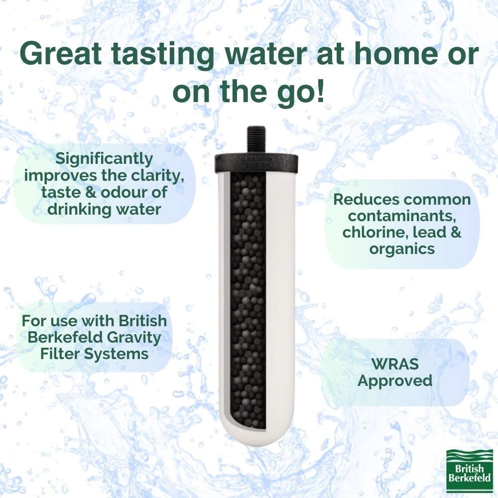 White cylindrical ceramic water filter element with black granular activated carbon inside, designed for gravity filtration systems, featured in Farm, Garden & Tool and Emergency Supplies collections.