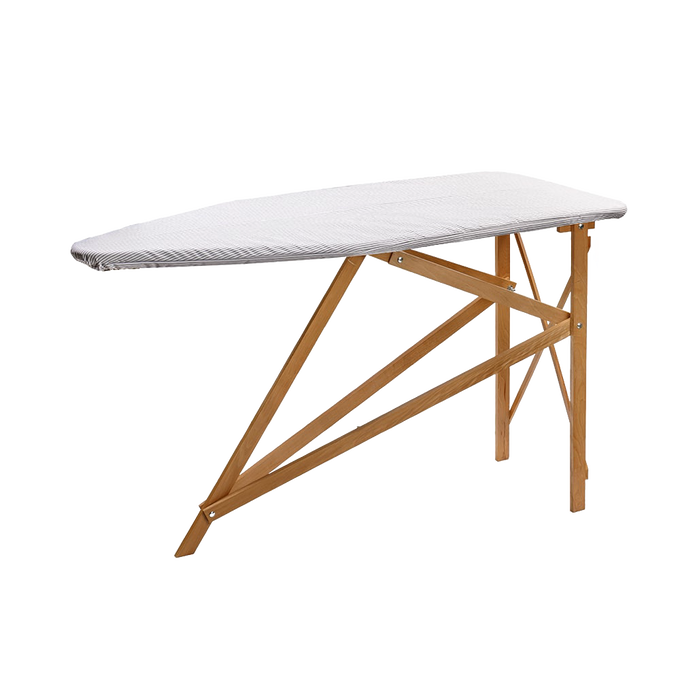 Sturdy wooden ironing board with handcrafted maple and birch frame and striped cover, perfect for Home & Decor, Laundry Supplies, and USA Made collections.
