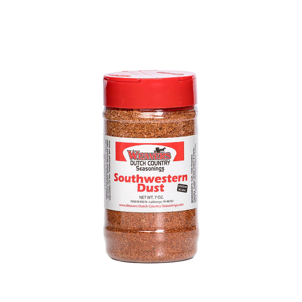 Clear shaker bottle of seasoned southwestern-style meat dust with a red cap, crafted for Kitchen & Food, Food, Pantry, USA Made, Best Sellers, and Promo Eligible collections.