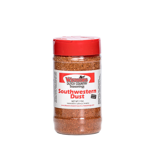 Clear shaker bottle of seasoned southwestern-style meat dust with a red cap, crafted for Kitchen & Food, Food, Pantry, USA Made, Best Sellers, and Promo Eligible collections.