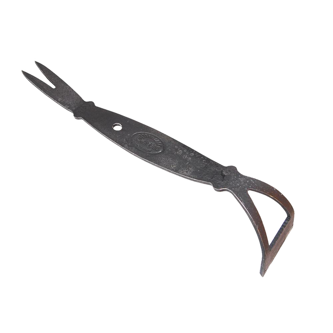 Handcrafted all-steel double-ended gardening tool with a forked hoe and curved blade for precise dandelion weeding, part of Farm, Garden & Tool and Garden Accessories collections.