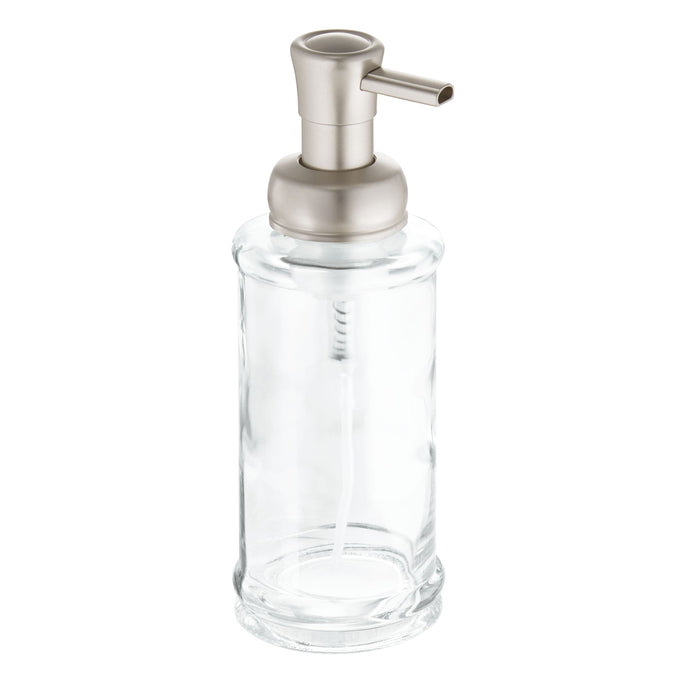 Clear glass dispenser bottle with brushed metal pump, ideal for dispensing oils or soaps, featured in Kitchen & Food, Storage and Serving, and Best Sellers collections.