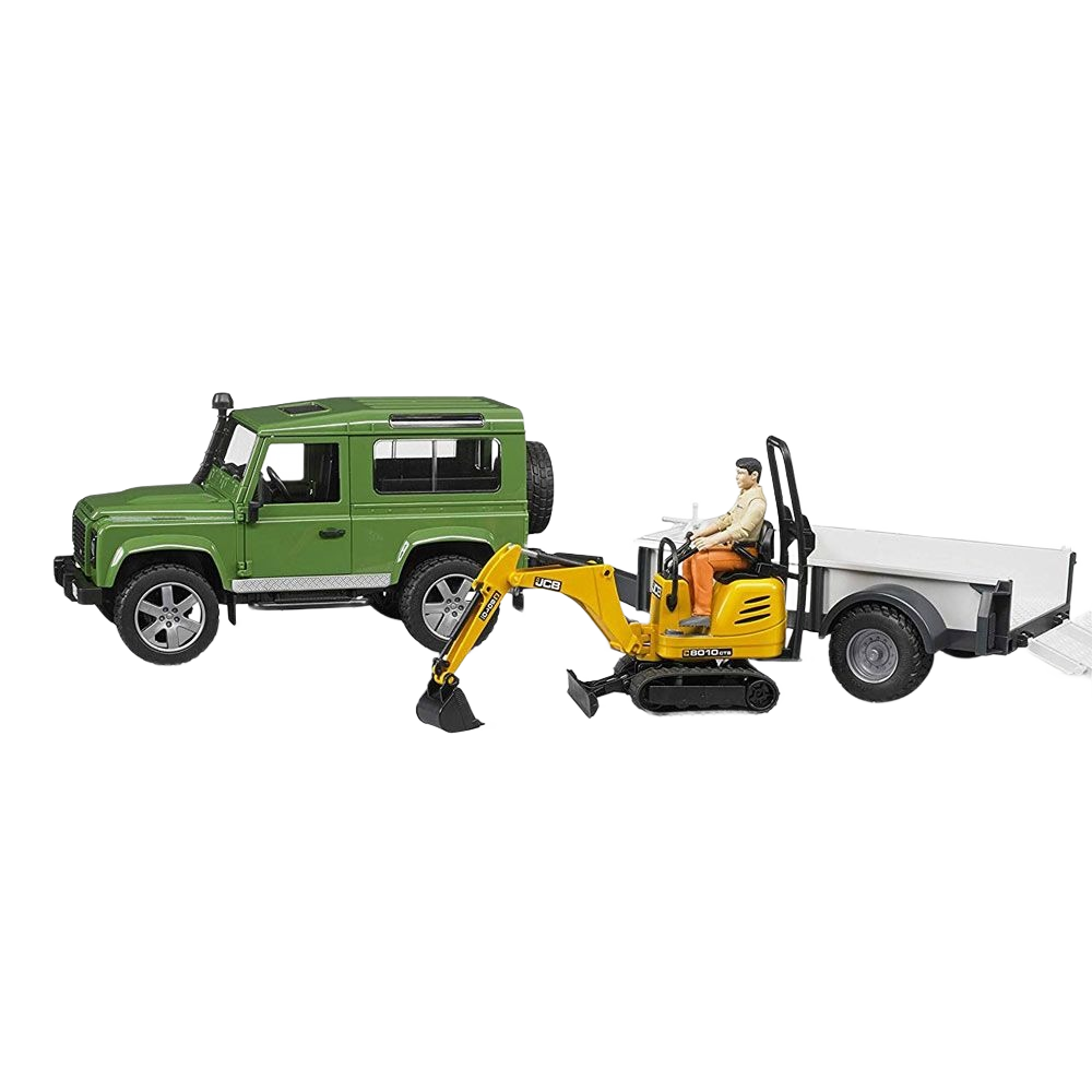 Bruder Toys Land Rover Defender with Trailer & JCB Excavator