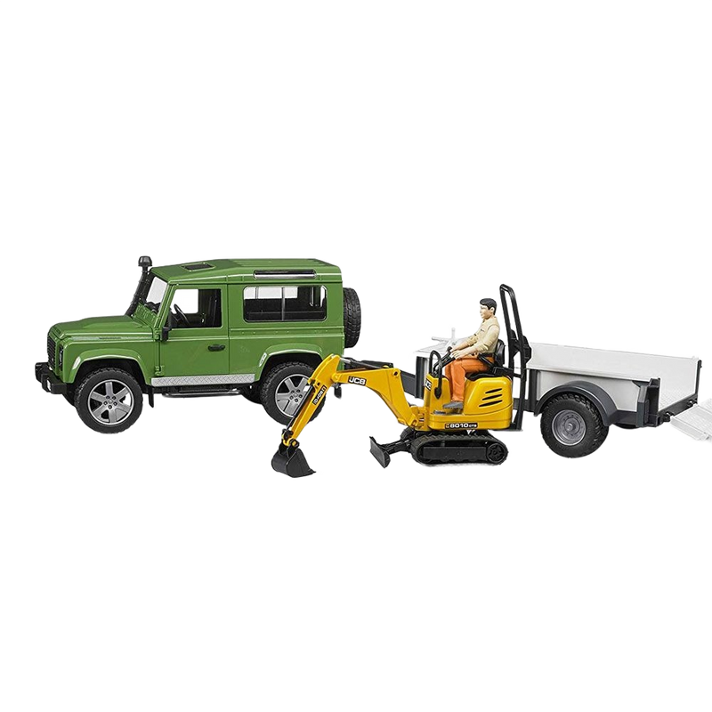 Bruder Toys Land Rover Defender with Trailer & JCB Excavator