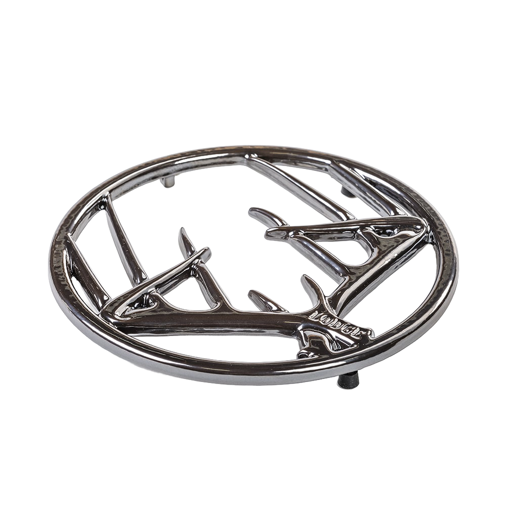 Round metal trivet with antler design in polished finish, featuring sturdy feet to protect surfaces, ideal for Kitchen & Food, Dinnerware, Storage and Serving, Best Sellers, and Promo Eligible collections.