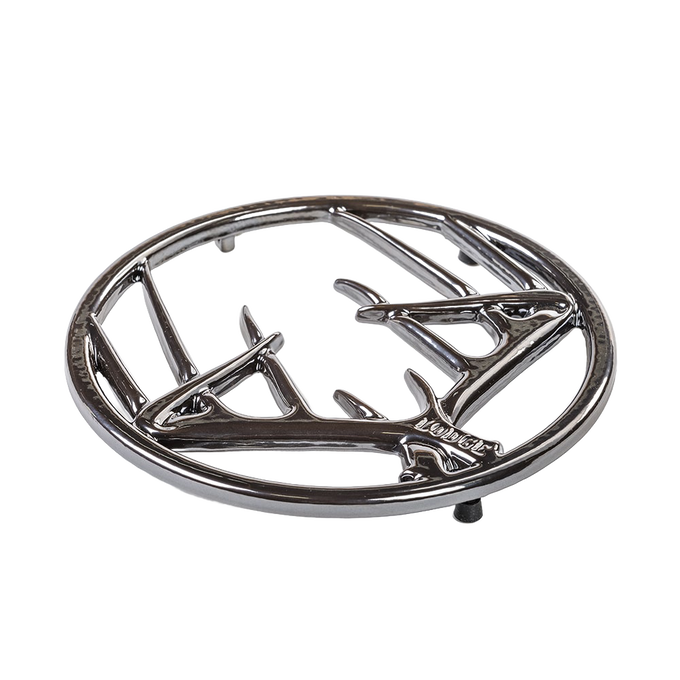Round metal trivet with antler design in polished finish, featuring sturdy feet to protect surfaces, ideal for Kitchen & Food, Dinnerware, Storage and Serving, Best Sellers, and Promo Eligible collections.