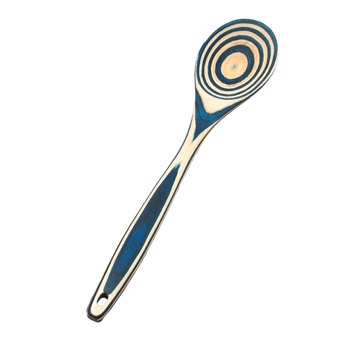 Handcrafted pakkawood spoon featuring striking concentric color patterns in blue and natural tones, durable and heat resistant, perfect for Kitchen & Food and Cooking helpers collections.