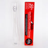 Clear borosilicate glass chimney standing next to a red branded box highlighting up to 20% brighter high output design, featured in Lamps & Lighting and Chimneys and Globes collections.