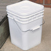 White 4-gallon plastic storage bucket with a tight-fitting lid and a sturdy metal handle, perfect for food storage, tools, and emergency supplies in Farm, Garden & Tool and Kitchen & Food collections.