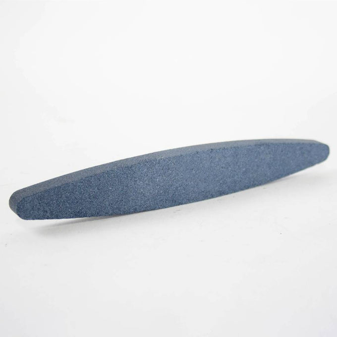 Elliptical-shaped 150 grit silicon carbide whetstone for sharpening scythes, shears, and garden tools, featured in Farm, Garden & Tool and Lawncare collections.