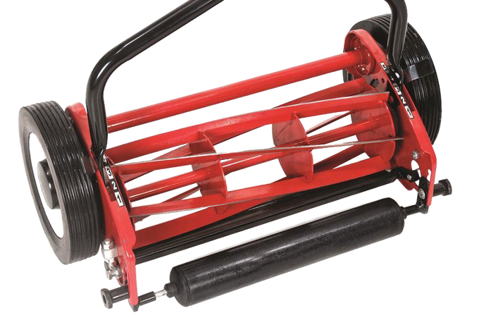 Handcrafted Mascot silent cut reel mower featuring six heat-treated tempered blades, an ergonomic virtually unbreakable handle, and durable wheels, ideal for Farm, Garden & Tool, Lawncare, Best Sellers, and Promo Eligible collections.