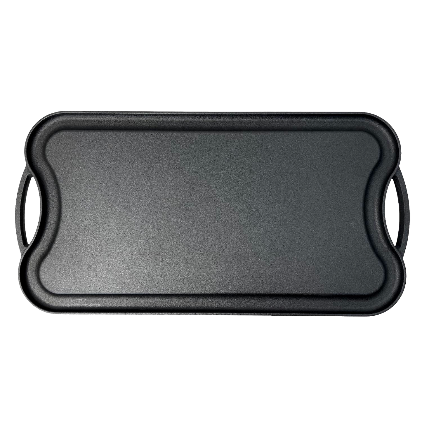 Handcrafted nitrogen-infused cast iron griddle with a smooth flat surface, featuring ergonomic handles, designed for durable grilling in Kitchen & Food, Cookware, and Grilling collections.