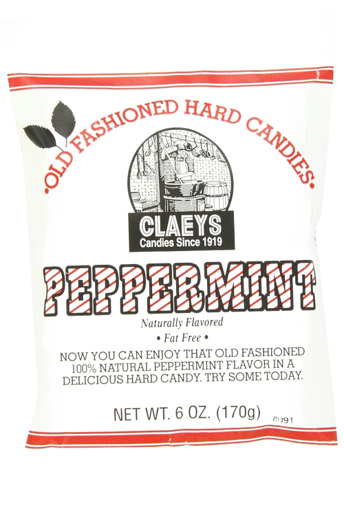 White bag of handcrafted peppermint flavored old-fashioned hard candies, gluten free and made in USA, featured in Kitchen & Food, Snacks and Sweets, USA Made, Best Sellers, and Promo Eligible collections.
