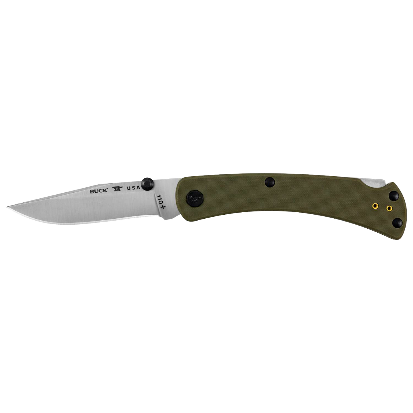 Slim folding knife with partially serrated stainless steel blade and olive green textured handle, featuring dual thumbstuds and reversible deep carry pocket clip, made in USA, ideal for Farm, Garden & Tool, Hand Tools and Hardware, and Best Sellers collections.