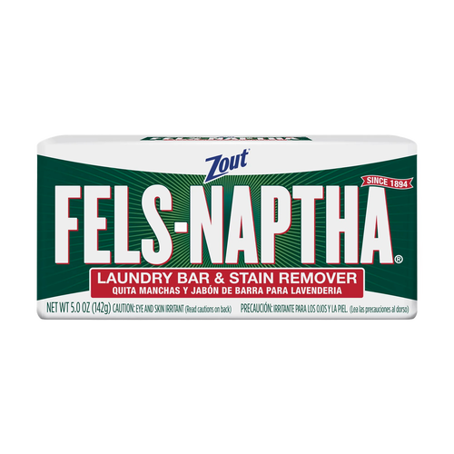 Green and white packaged Fels-Naptha laundry bar and stain remover, handcrafted and made in USA, ideal for Home & Decor, Soaps and Soapmaking, Laundry Supplies, and Best Sellers collections.
