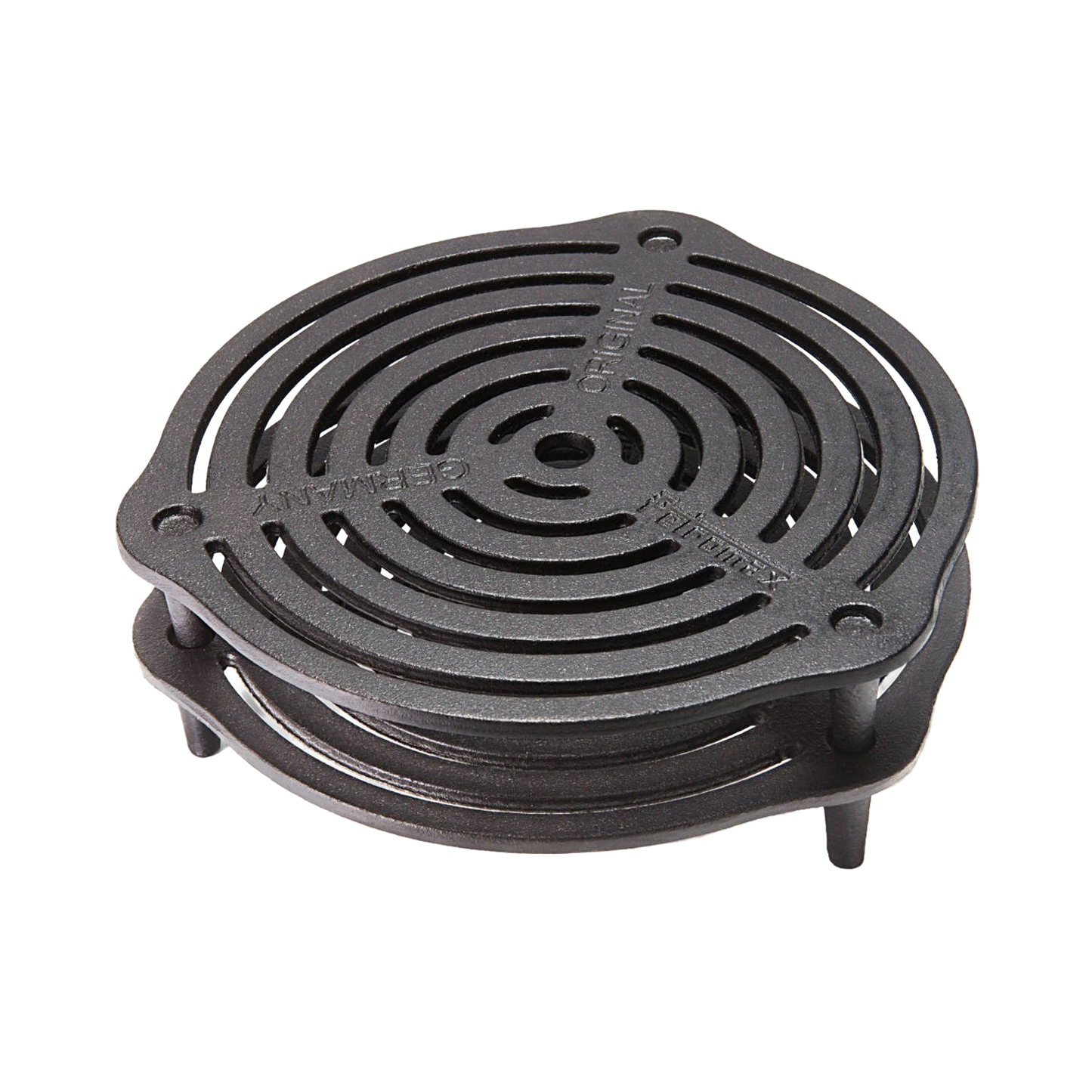 Solid cast iron stack grate with three legs for elevated, even heat distribution during multi-level cooking in Dutch ovens, ideal for Farm, Garden & Tool, Kitchen & Food, Camping, Cookware, Cast Iron, Best Sellers, and Promo Eligible collections.