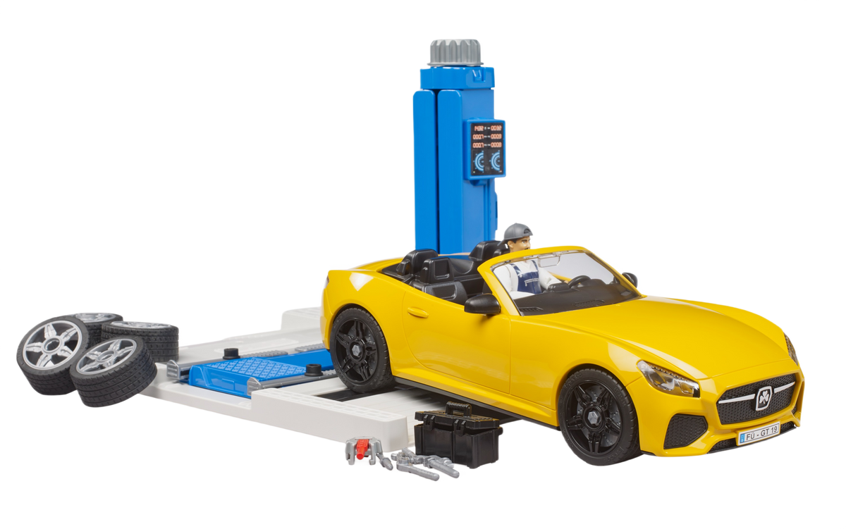 Bruder Toys bworld Car Service Centre with Roadster