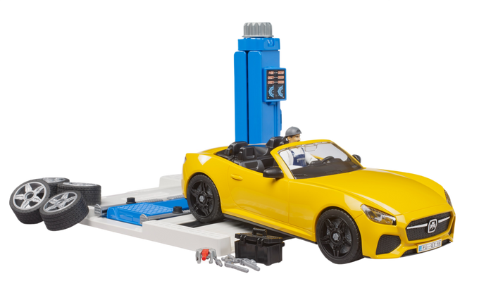 Bruder Toys bworld Car Service Centre with Roadster
